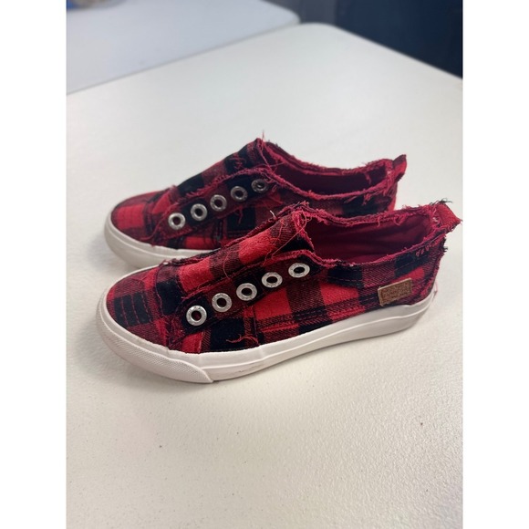 Blowfish Malibu Kids Red Black Plaid Slip‎ On Sneakers Size 13 - Picture 2 of 10
